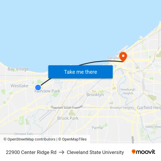 22900 Center Ridge Rd to Cleveland State University map