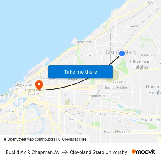 Euclid Av & Chapman Av to Cleveland State University map
