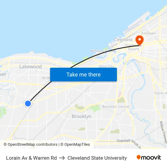 Lorain Av & Warren Rd to Cleveland State University map