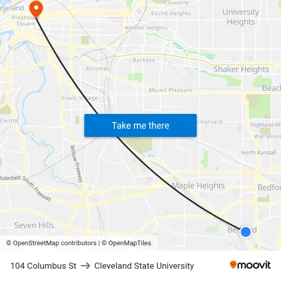 104 Columbus St to Cleveland State University map