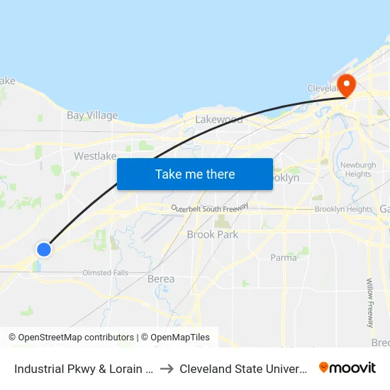Industrial Pkwy & Lorain Rd to Cleveland State University map