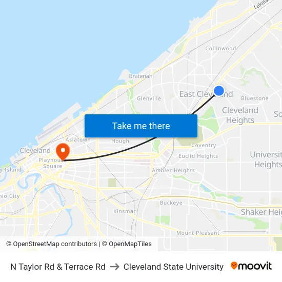 N Taylor Rd & Terrace Rd to Cleveland State University map