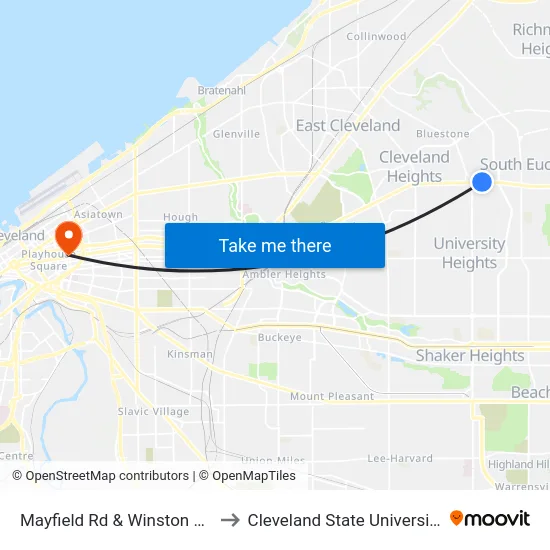 Mayfield Rd & Winston Rd to Cleveland State University map