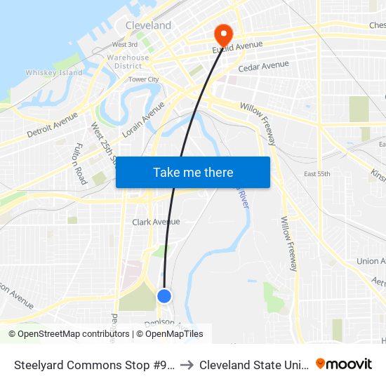 Steelyard Commons Stop #9 (Target) to Cleveland State University map