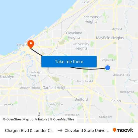 Chagrin Blvd & Lander Circle to Cleveland State University map