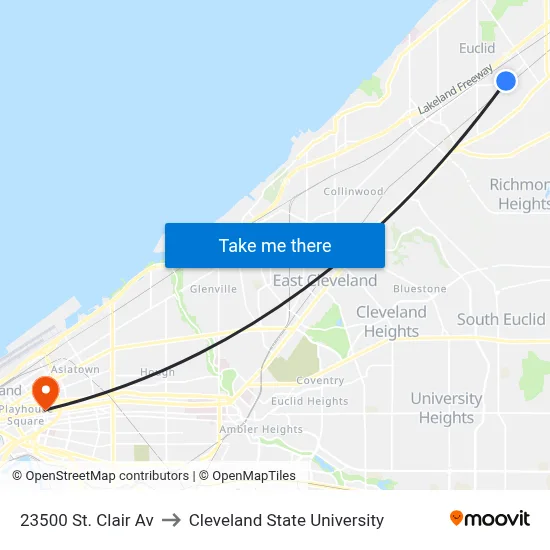23500 St. Clair Av to Cleveland State University map
