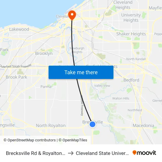 Brecksville Rd & Royalton Rd to Cleveland State University map