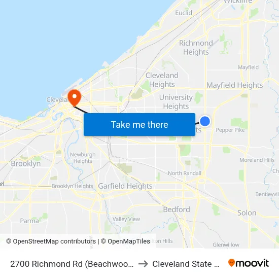 2700 Richmond Rd (Beachwood Police Dept) to Cleveland State University map