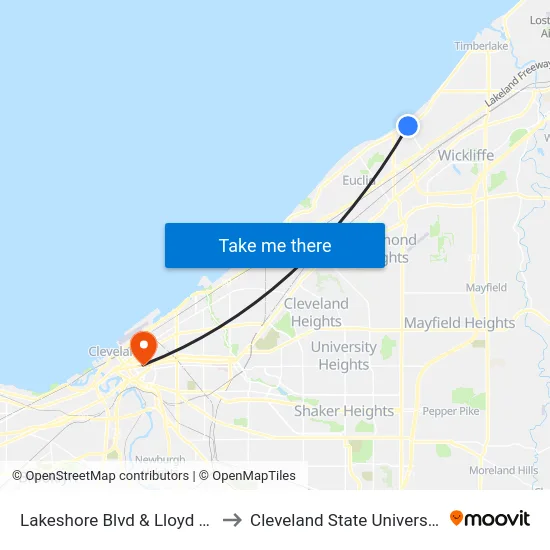 Lakeshore Blvd & Lloyd Rd to Cleveland State University map