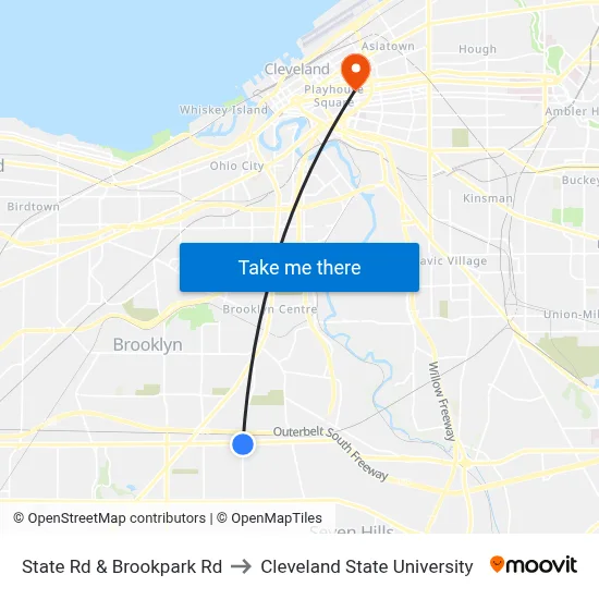 State Rd & Brookpark Rd to Cleveland State University map