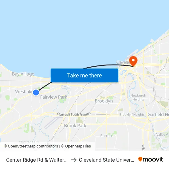 Center Ridge Rd & Walter Rd to Cleveland State University map