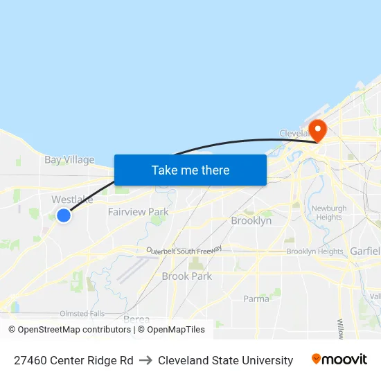 27460 Center Ridge Rd to Cleveland State University map
