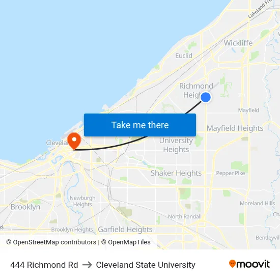444 Richmond Rd to Cleveland State University map