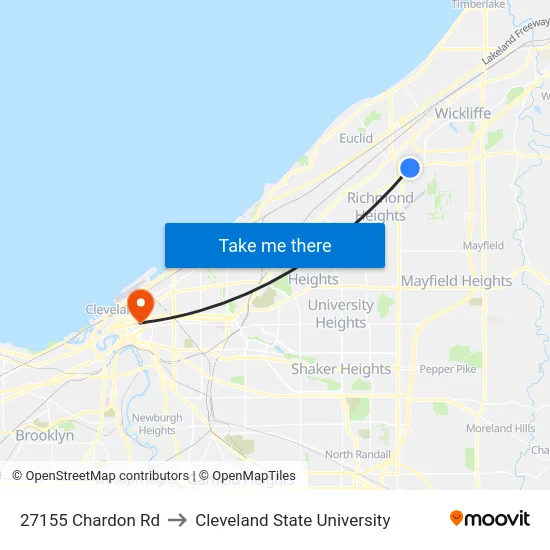 27155 Chardon Rd to Cleveland State University map