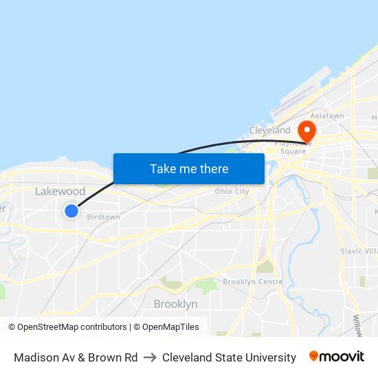 Madison Av & Brown Rd to Cleveland State University map