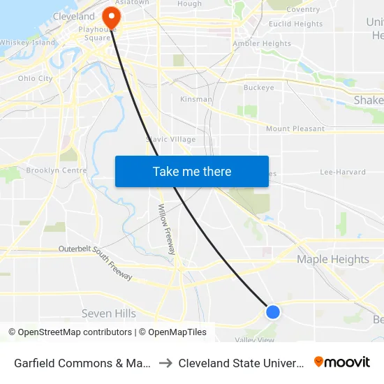 Garfield Commons & Marc's to Cleveland State University map