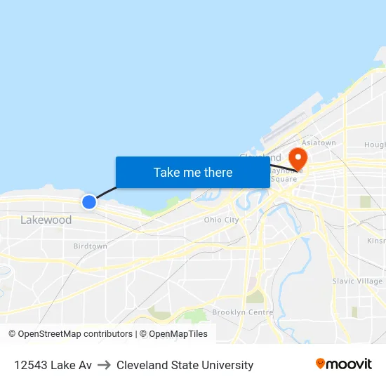 12543 Lake Av to Cleveland State University map