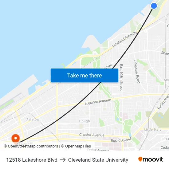 12518 Lakeshore Blvd to Cleveland State University map