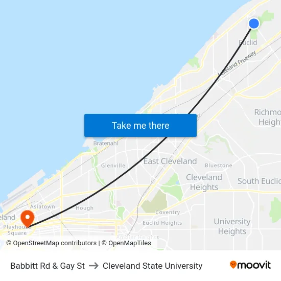 Babbitt Rd & Gay St to Cleveland State University map