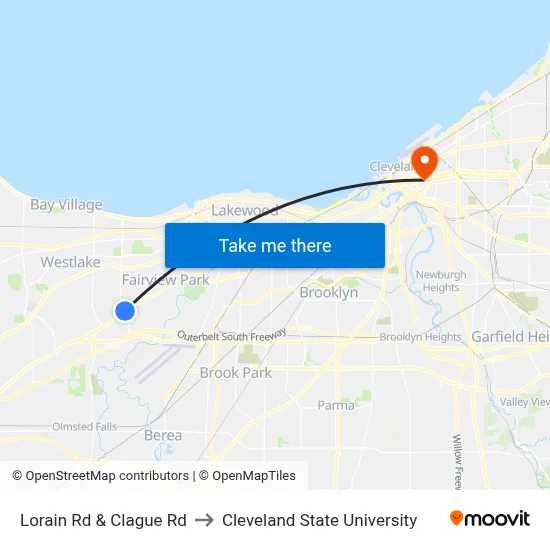 Lorain Rd & Clague Rd to Cleveland State University map