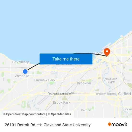 26101 Detroit Rd to Cleveland State University map