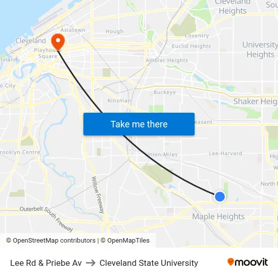 Lee Rd & Priebe Av to Cleveland State University map