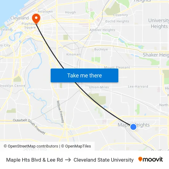 Maple Hts Blvd & Lee Rd to Cleveland State University map