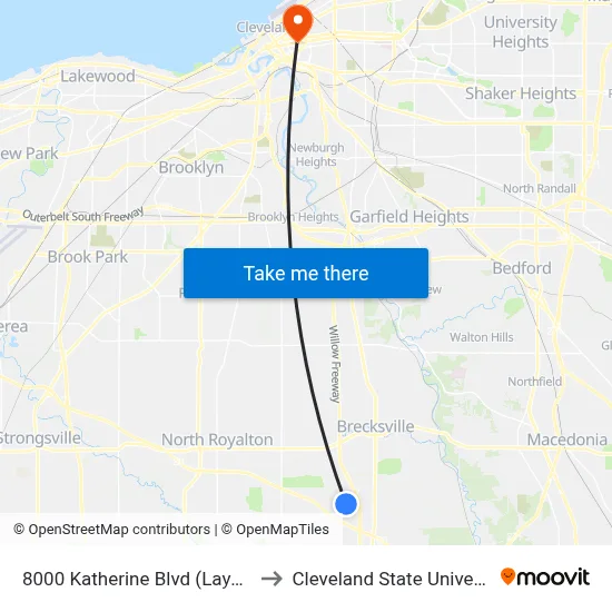 8000 Katherine Blvd (Layover) to Cleveland State University map