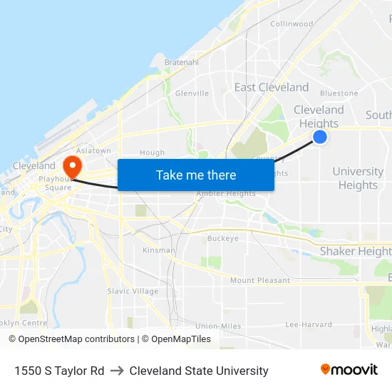 1550 S Taylor Rd to Cleveland State University map