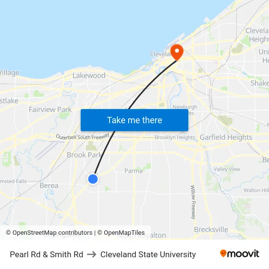 Pearl Rd & Smith Rd to Cleveland State University map