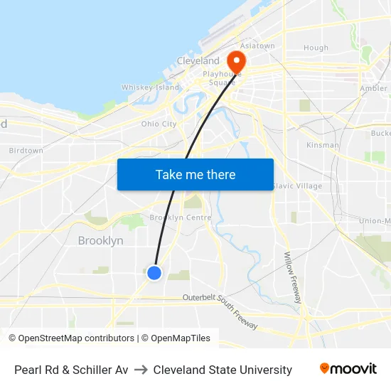 Pearl Rd & Schiller Av to Cleveland State University map