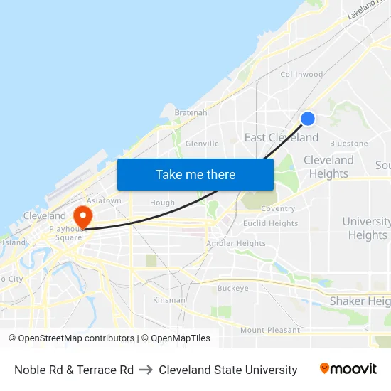 Noble Rd & Terrace Rd to Cleveland State University map