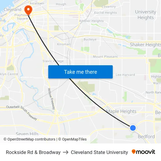 Rockside Rd & Broadway to Cleveland State University map