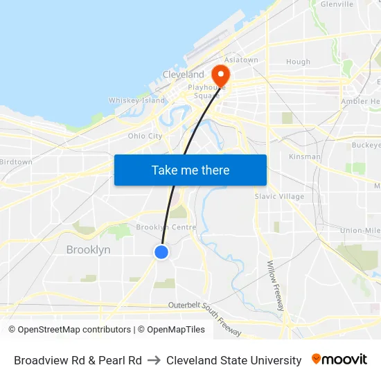 Broadview Rd & Pearl Rd to Cleveland State University map