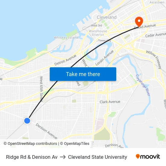Ridge Rd & Denison Av to Cleveland State University map