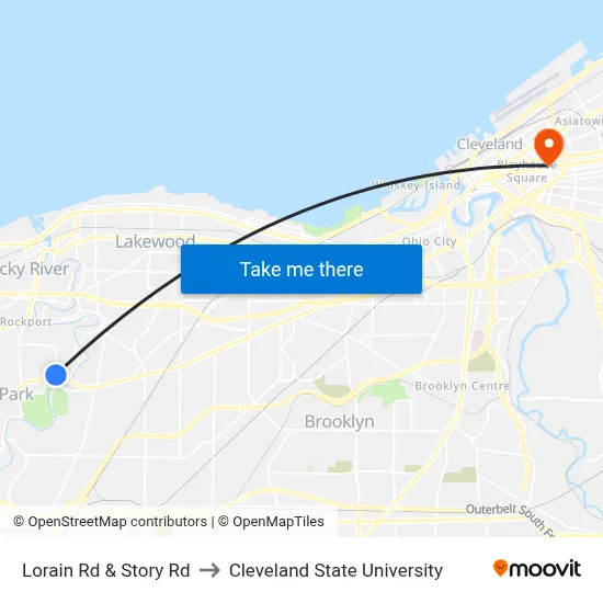Lorain Rd & Story Rd to Cleveland State University map