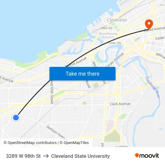 3289 W 98th St to Cleveland State University map