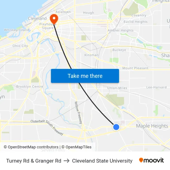 Turney Rd & Granger Rd to Cleveland State University map