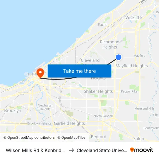 Wilson Mills Rd & Kenbridge Dr to Cleveland State University map