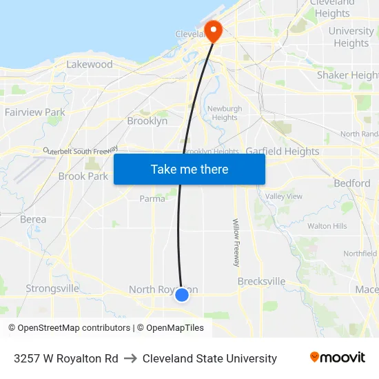 3257 W Royalton Rd to Cleveland State University map