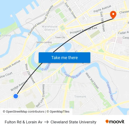 Fulton Rd & Lorain Av to Cleveland State University map