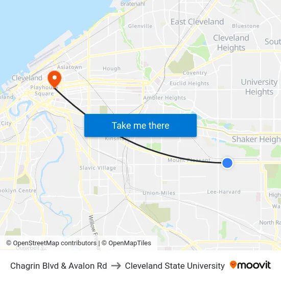 Chagrin Blvd & Avalon Rd to Cleveland State University map