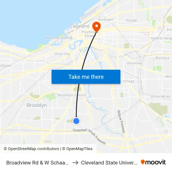 Broadview Rd & W Schaaf Rd to Cleveland State University map