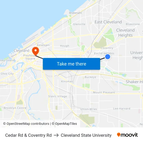 Cedar Rd & Coventry Rd to Cleveland State University map