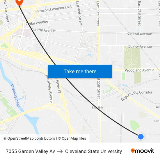 7055 Garden Valley Av to Cleveland State University map
