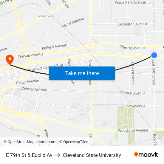E 79th St & Euclid Av to Cleveland State University map