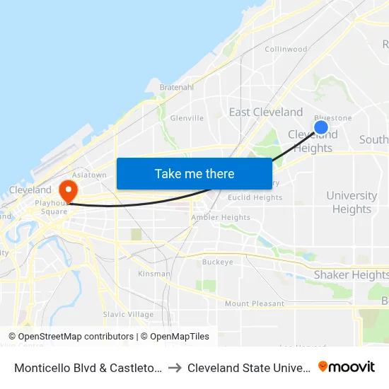 Monticello Blvd & Castleton Rd to Cleveland State University map