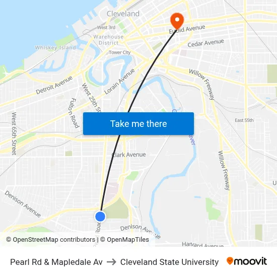 Pearl Rd & Mapledale Av to Cleveland State University map