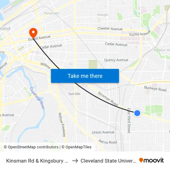Kinsman Rd & Kingsbury Blvd to Cleveland State University map