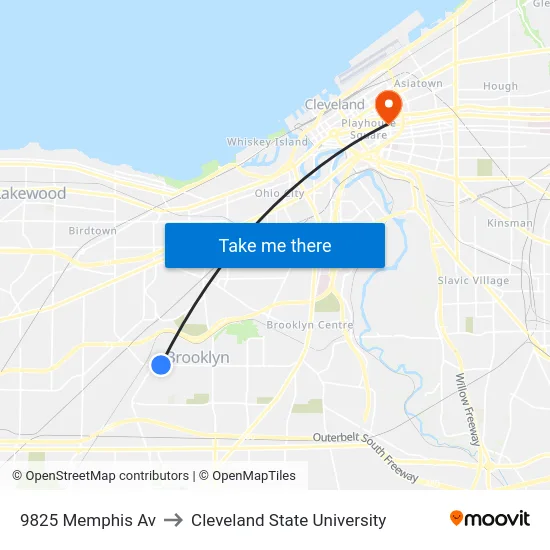 9825 Memphis Av to Cleveland State University map